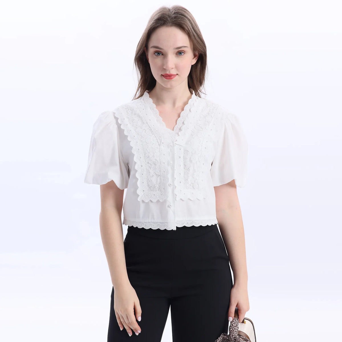White Laed Fashion Shirt For Women Image
