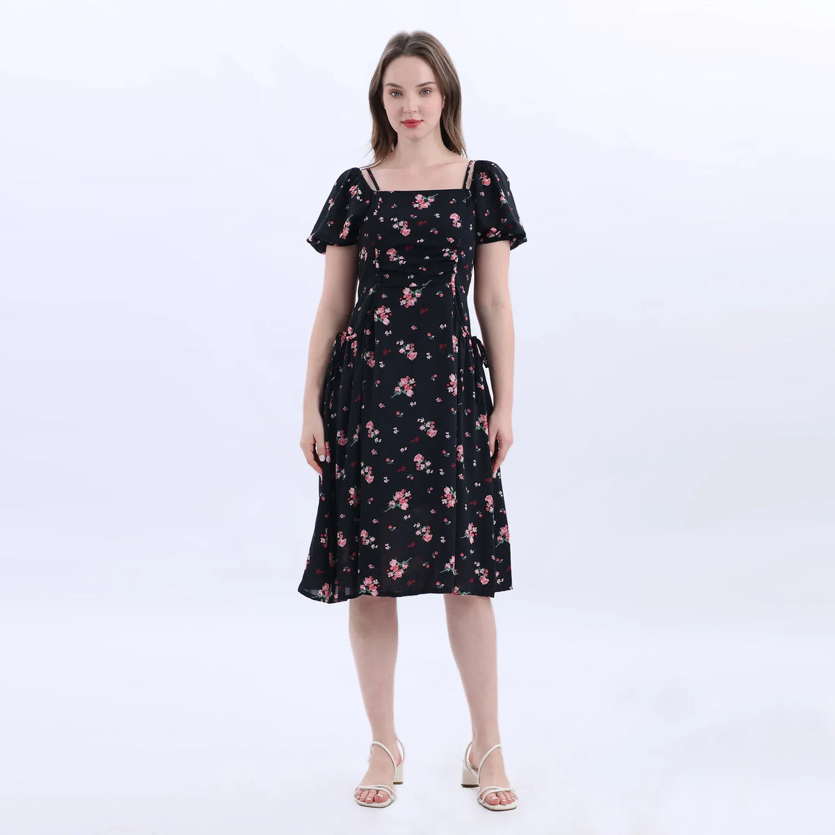 Black Floral Fashion Dress For Women Image