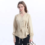 Beige Plain Satin Shirt For Women Image