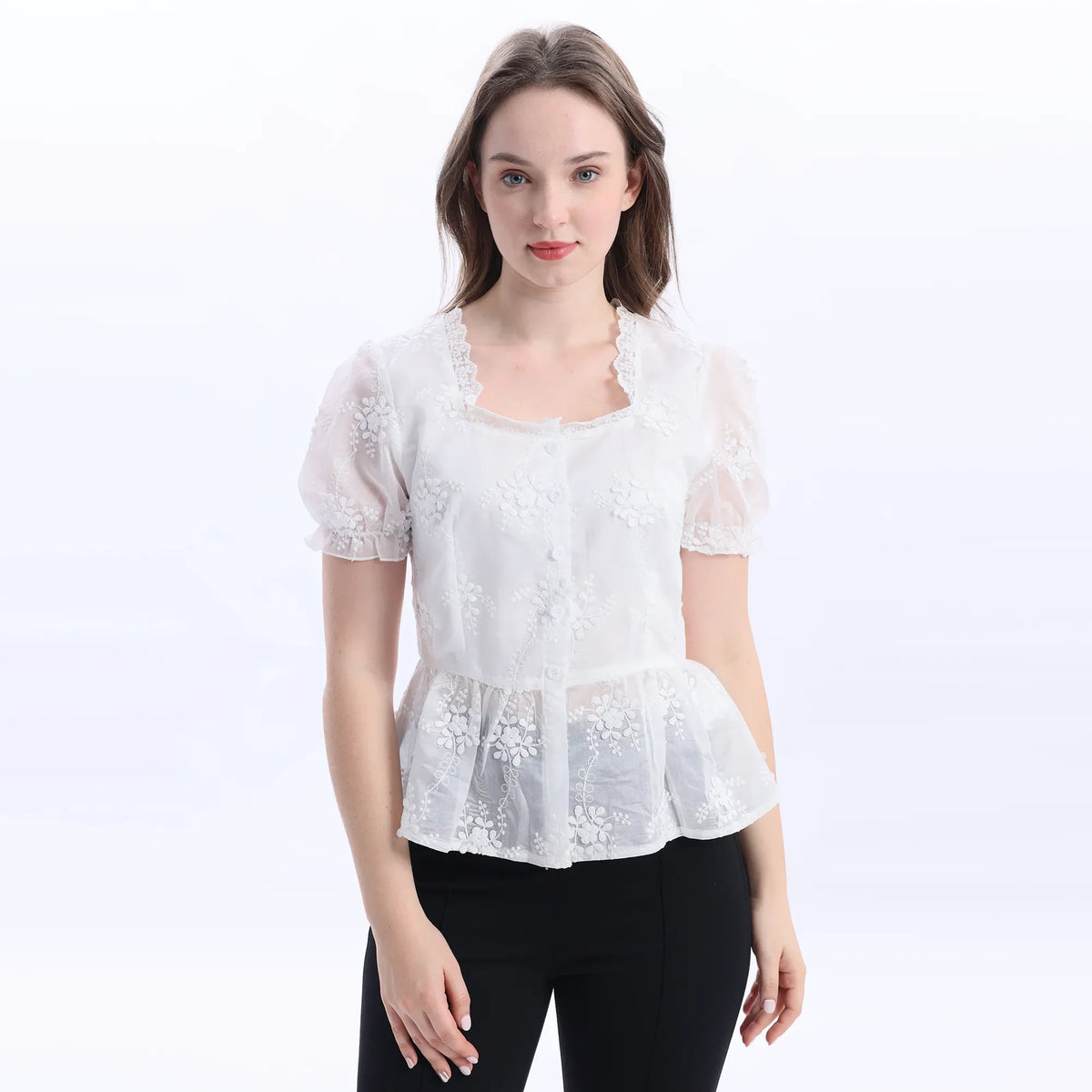 White Floral Fashion Shirt For Women Image