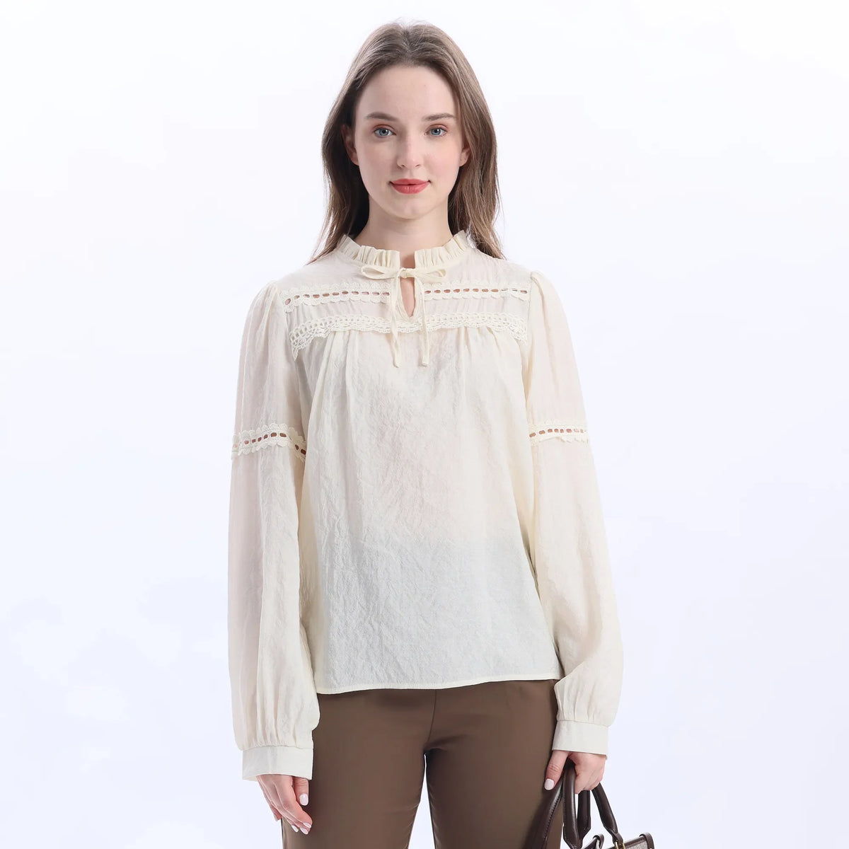 Beige Laed Fashion Blouse For Women Image