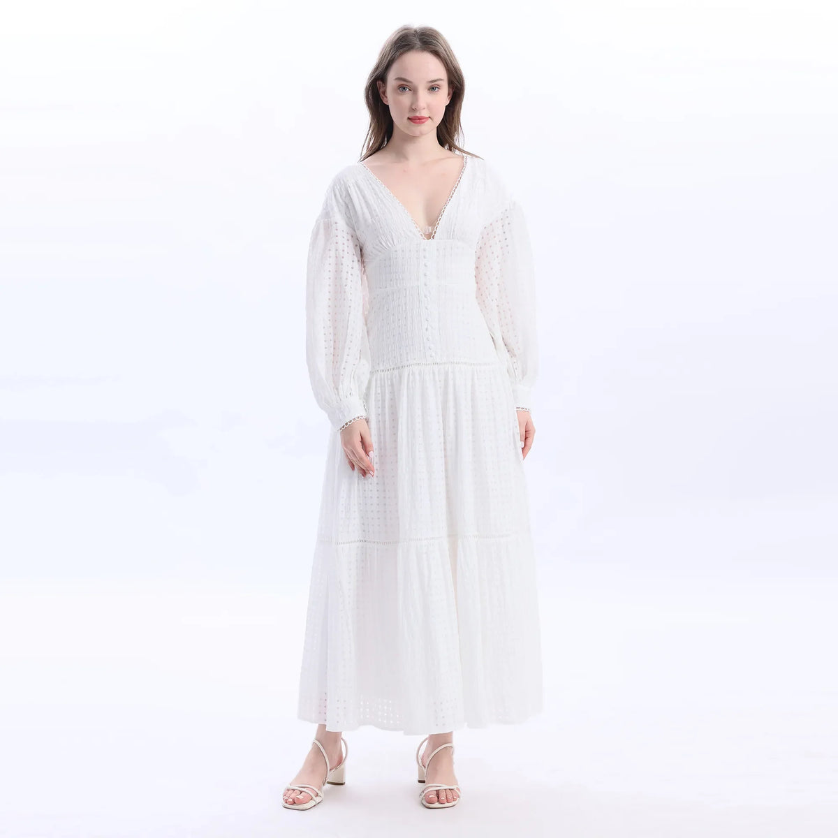 White Checked Fashion Dress For Women Image