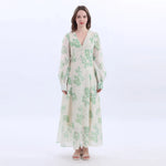 Green Floral Fashion Dress For Women Image