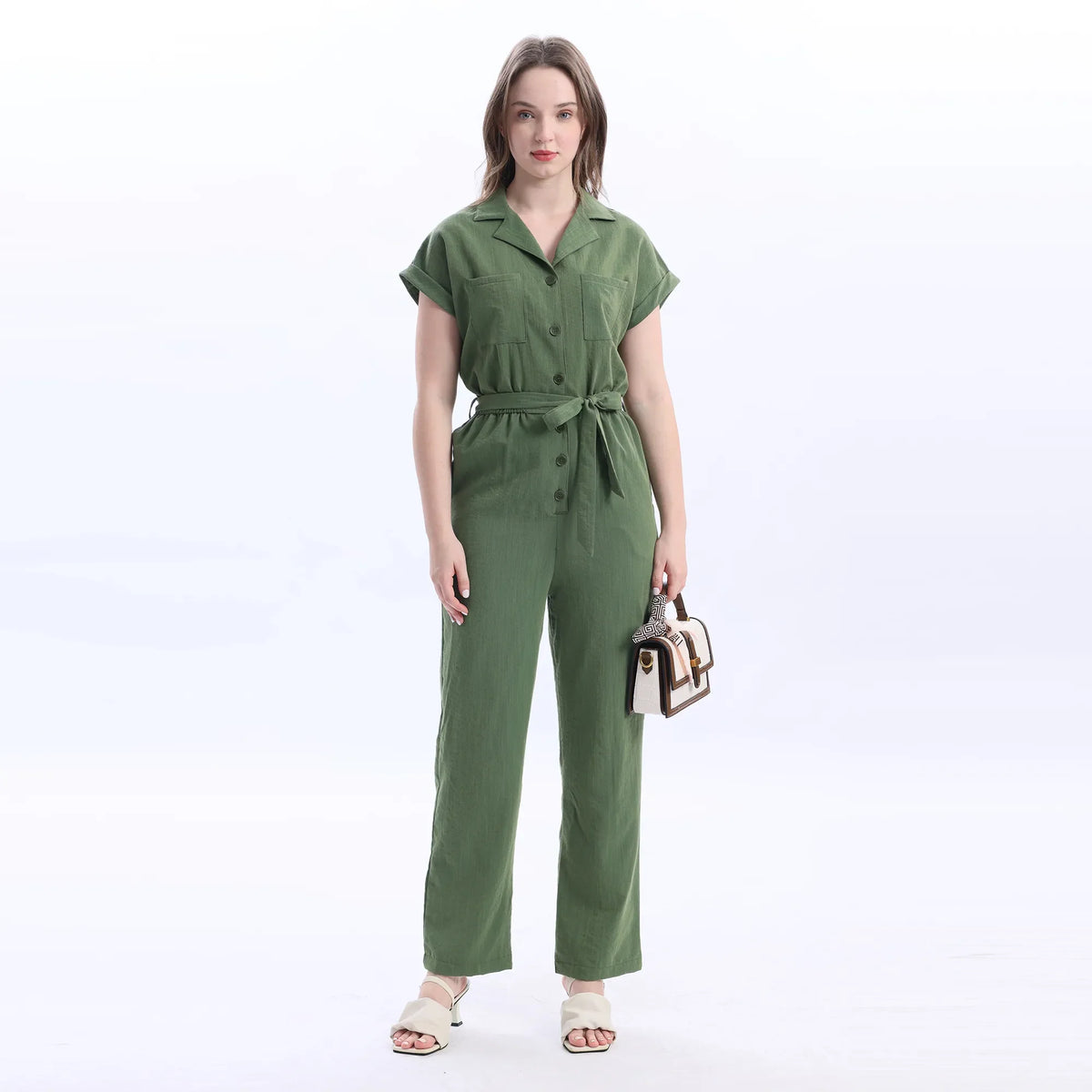Green Plain Fashion Jumpsuit For Women Image