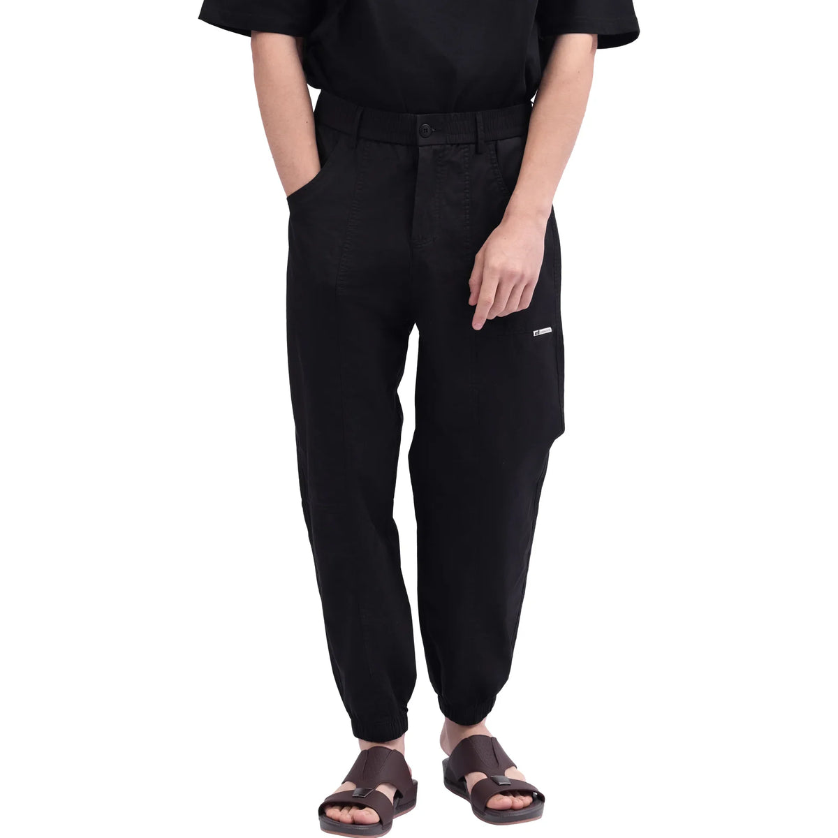 Black Ankle-Tied Street Look Pants For Men Image