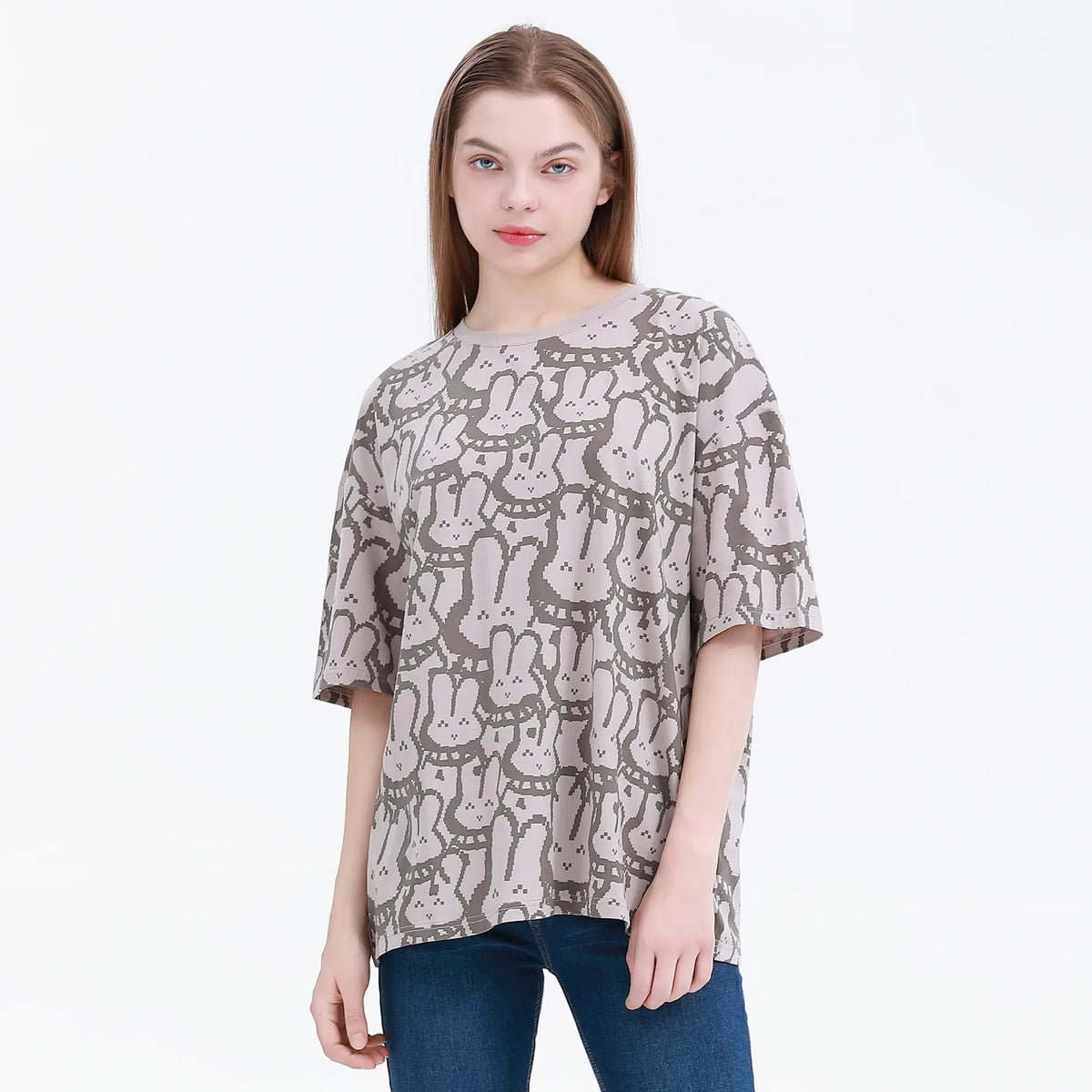 Gray Pattern Street Look T.Shirt For Women Image