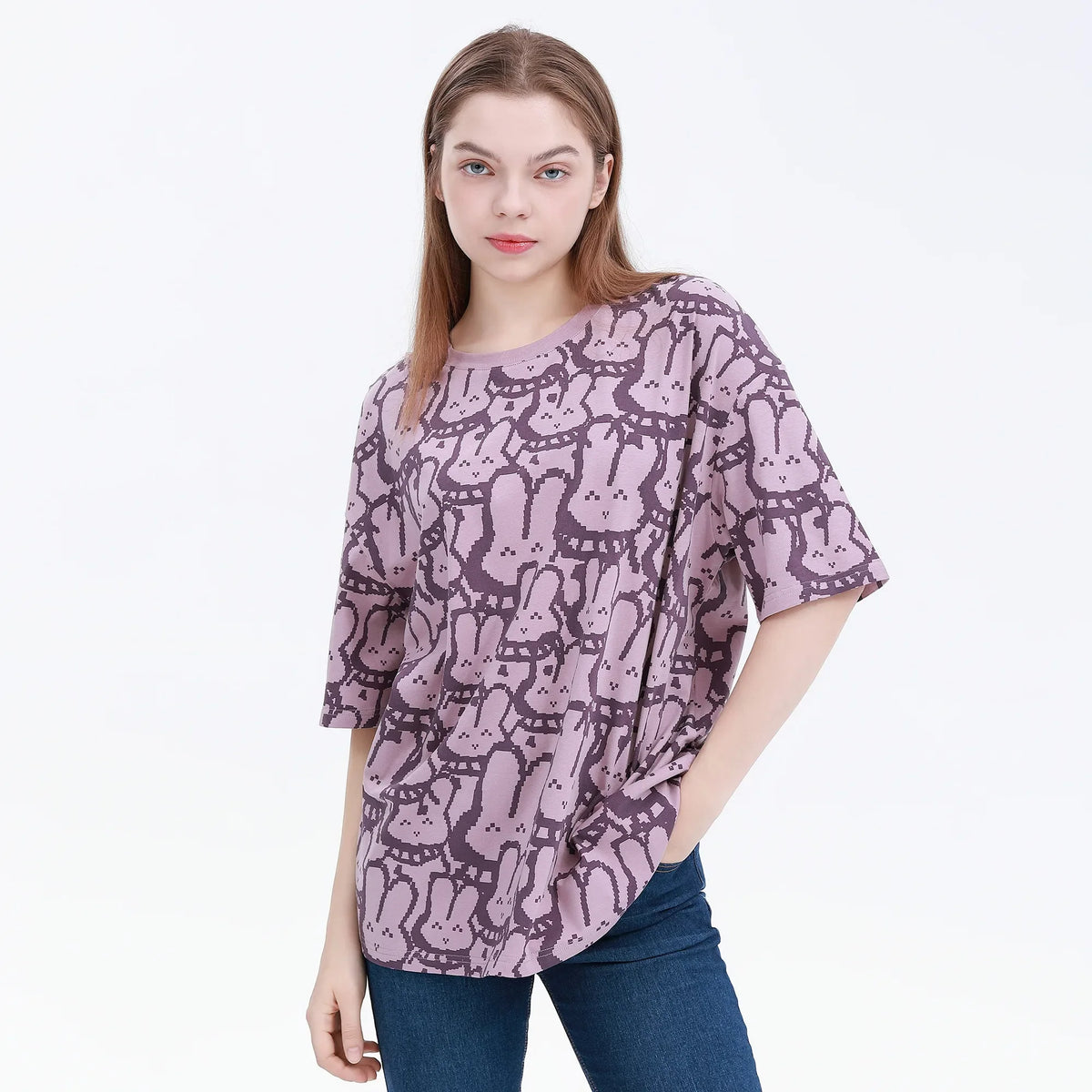 Purple Pattern Street Look T.Shirt For Women Image