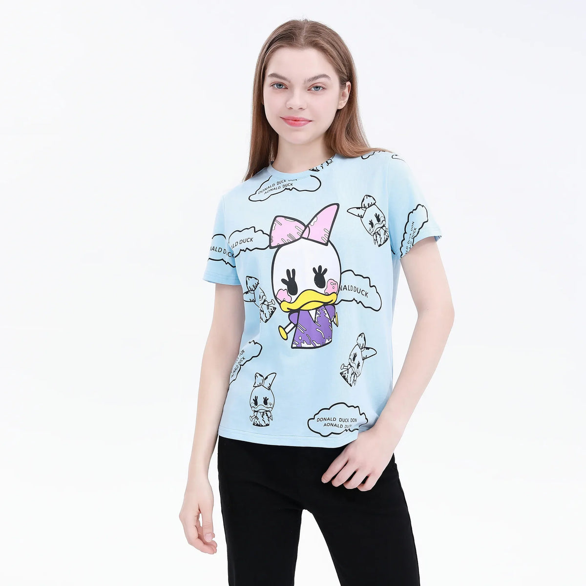 Blue Printed Street Look T.Shirt For Women Image