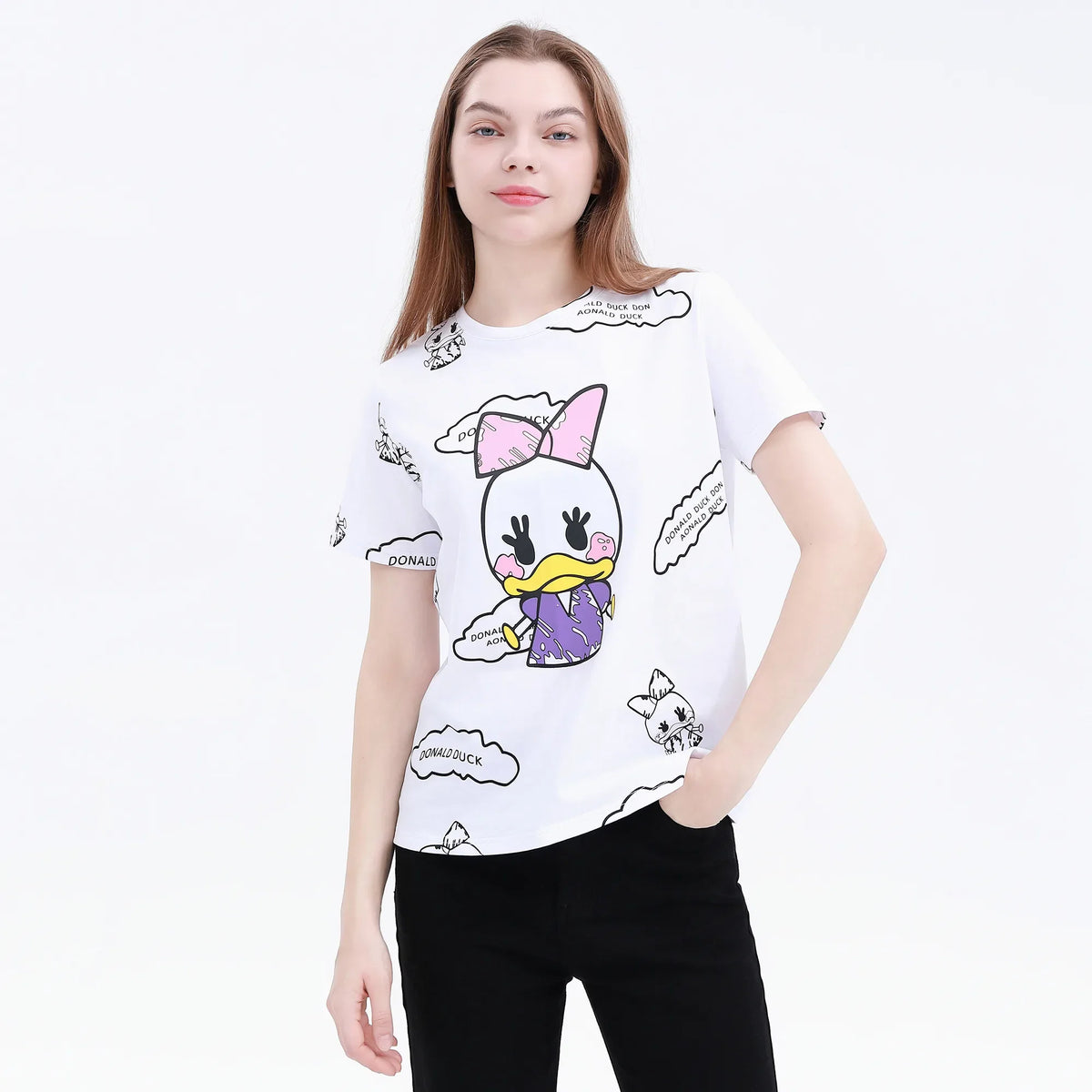 White Printed Street Look T.Shirt For Women Image