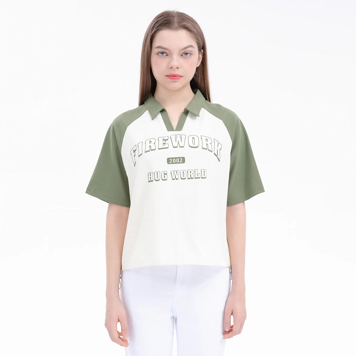 Beige Printed Street Look Polo Shirt For Women Image