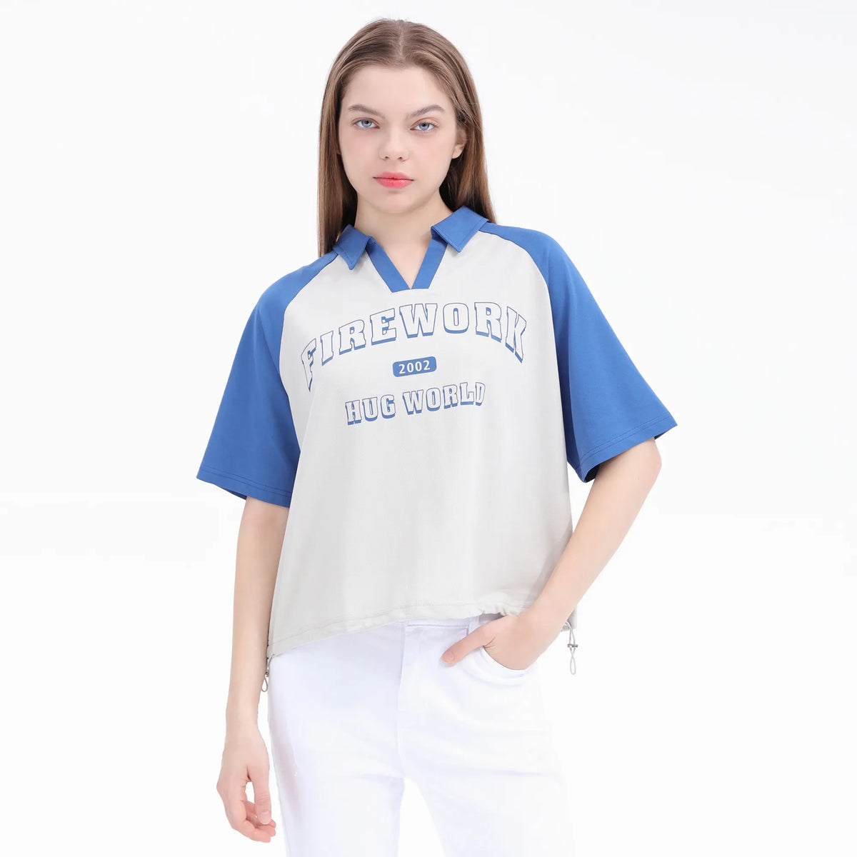 Gray Printed Street Look Polo Shirt For Women Image