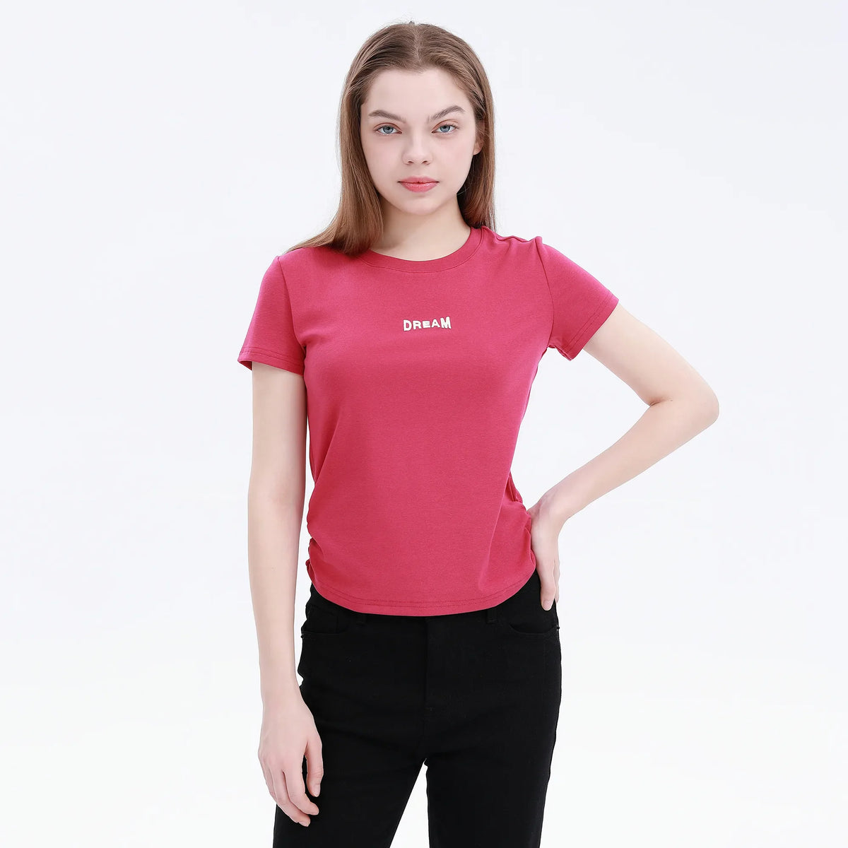 Maroon Embroidery Street Look T.Shirt For Women Image