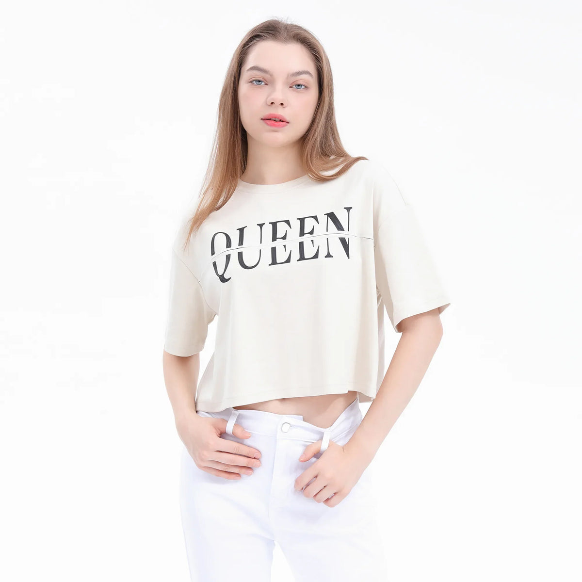 Beige Printed Street Look T.Shirt For Women Image
