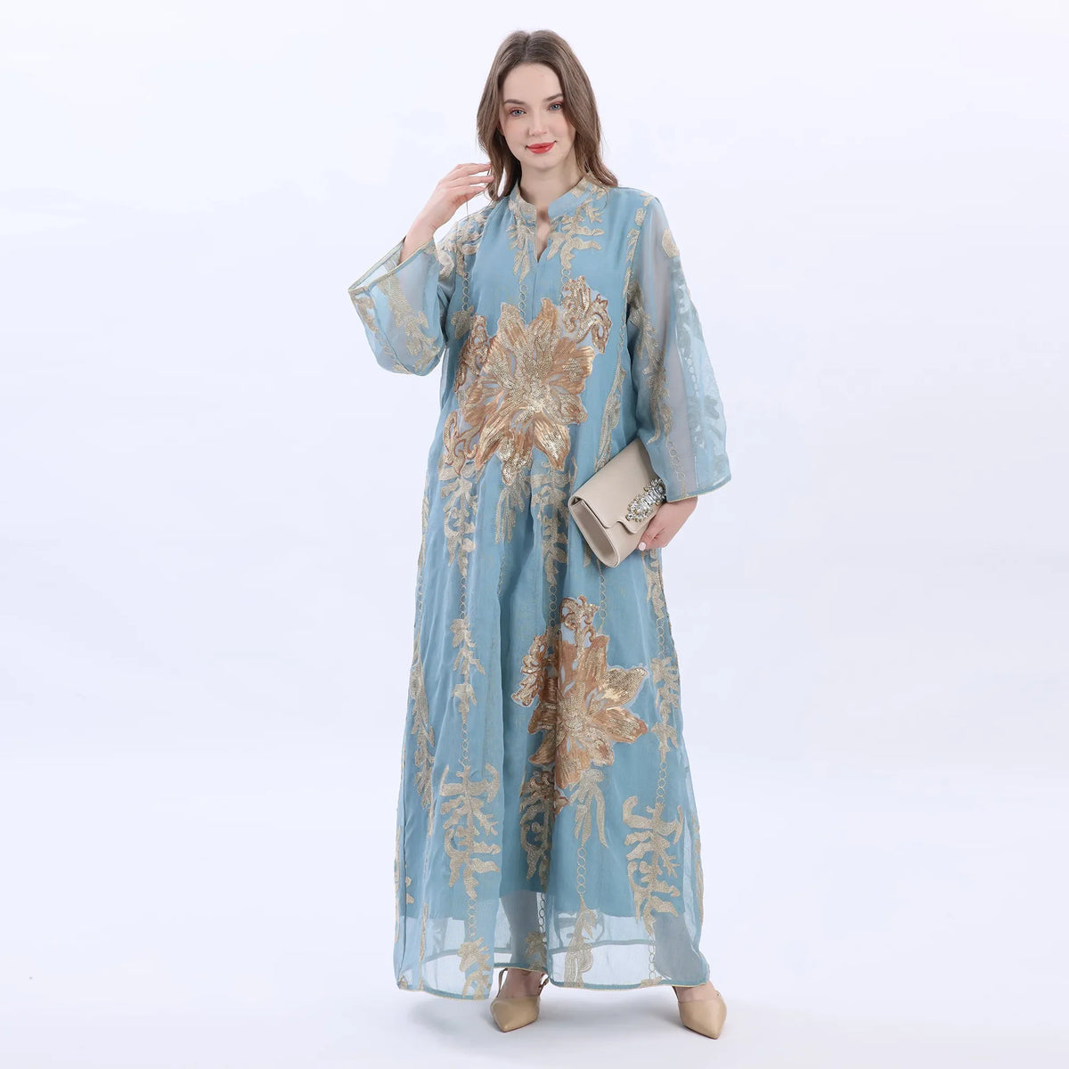 Blue Embroidery Galabia For Women Image