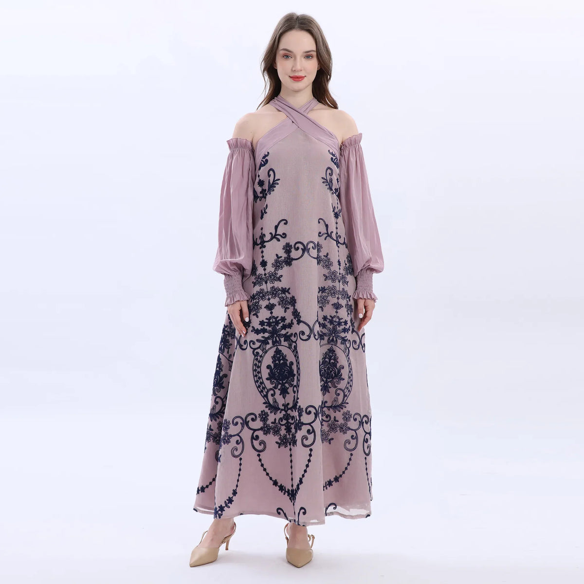 Purple Floral Galabia For Women Image