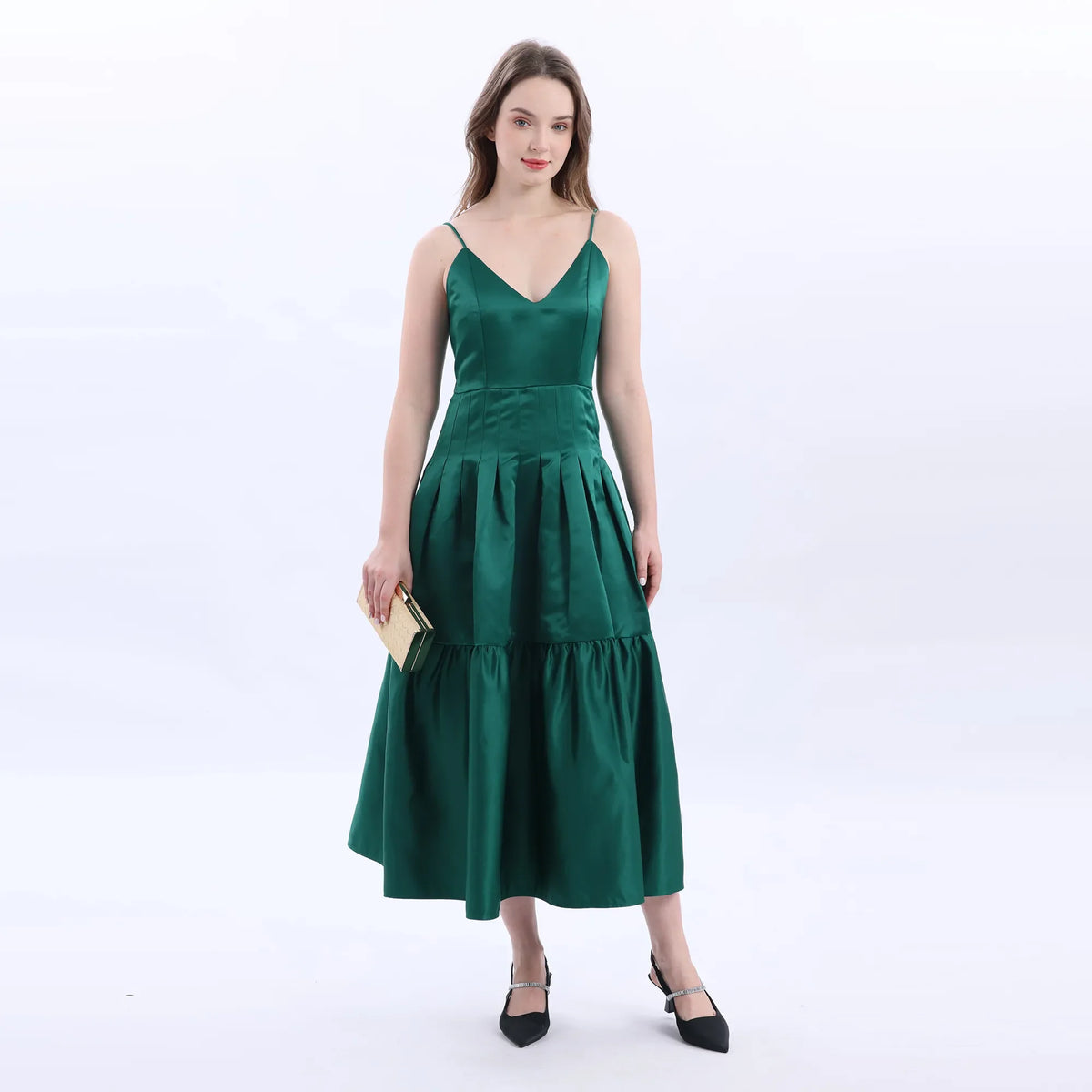 Green Green Satin Evening Dress For Women Image