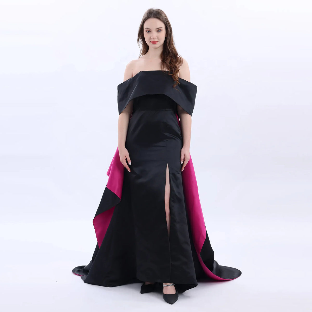 Black Color-Blocked Evening Dress For Women Image