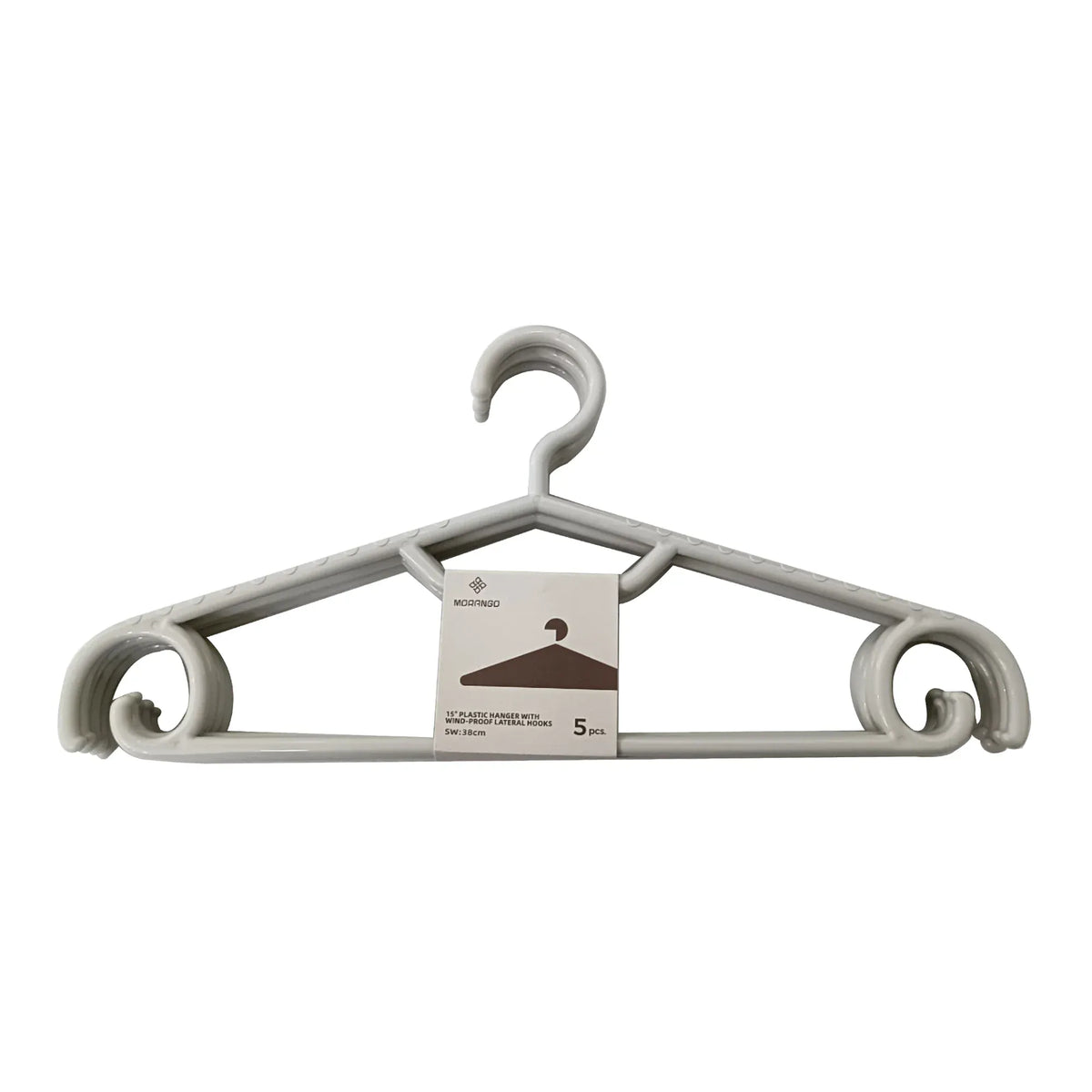 Free Grey Plastic Clothes Hanger with Wind-proof Lateral Hooks 15- 5PC Image
