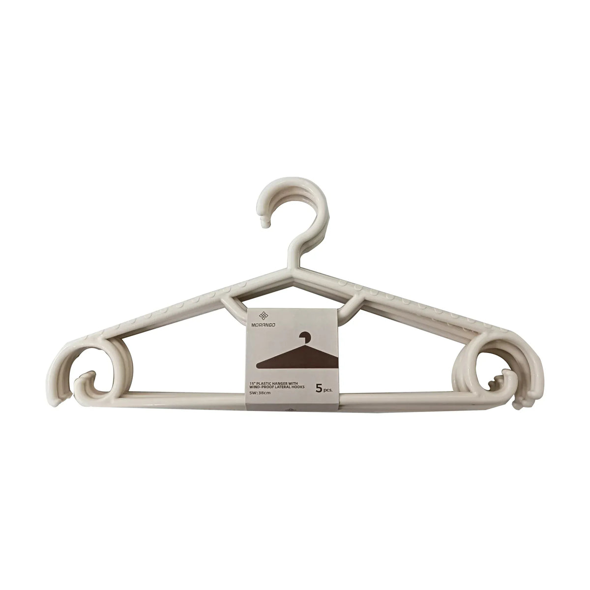 Free Cream Plastic Clothes Hanger with Wind-proof Lateral Hooks 15- 5PC Image