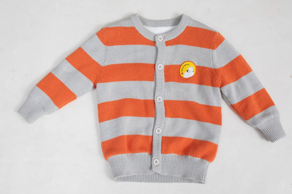 Plain Casual Sweater For Baby Boys 90 | 24M Gray Stripes Image