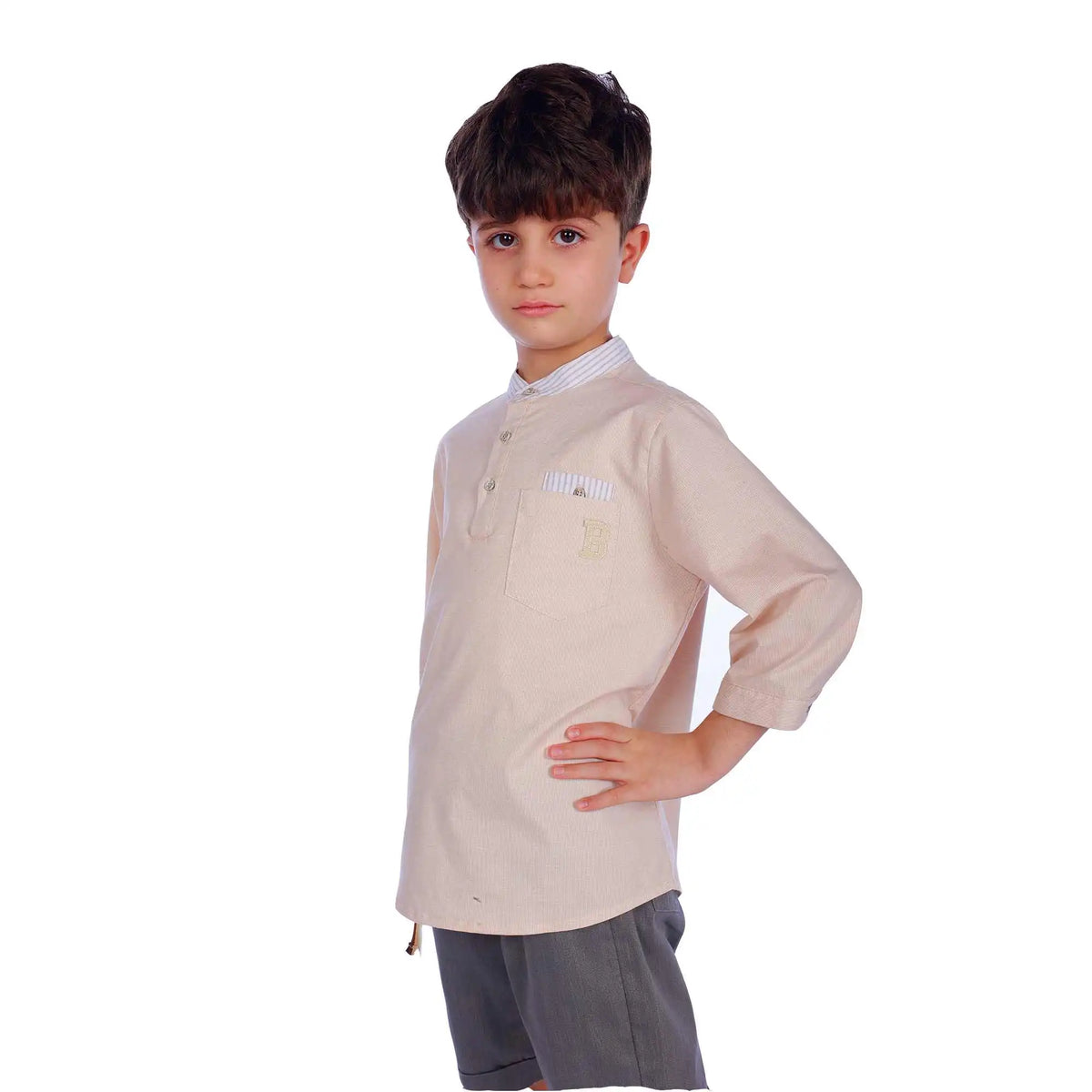 Solid Elegant Blouse For Boys 130 | 7-8Y Dark Beige 130 | 7-8Y,53.5,80,32.5, Image