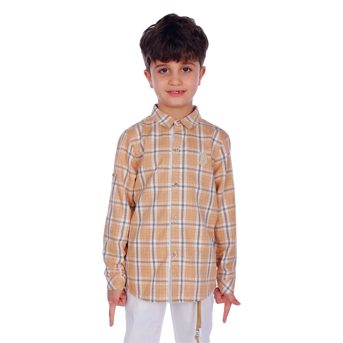 Checked Elegant Shirt For Boys 100 | 3Y Khaki Checks 100 | 3Y,43,66,35, Image