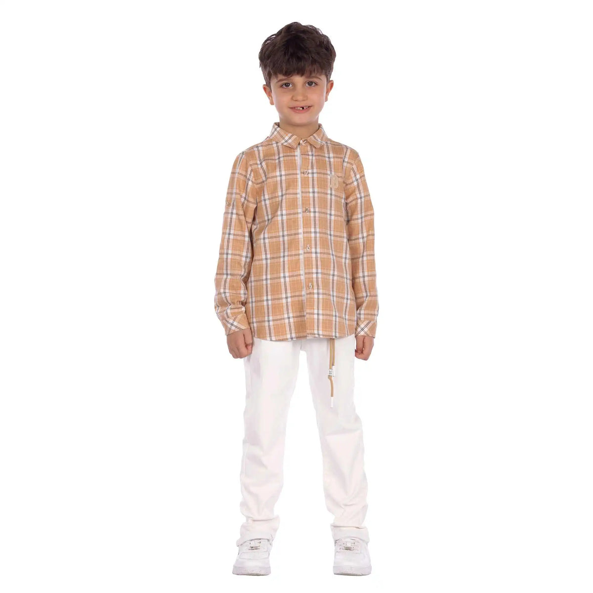 Checked Elegant Shirt For Boys 120 | 5-6Y Khaki Checks 120 | 5-6Y,50,74,42, Image