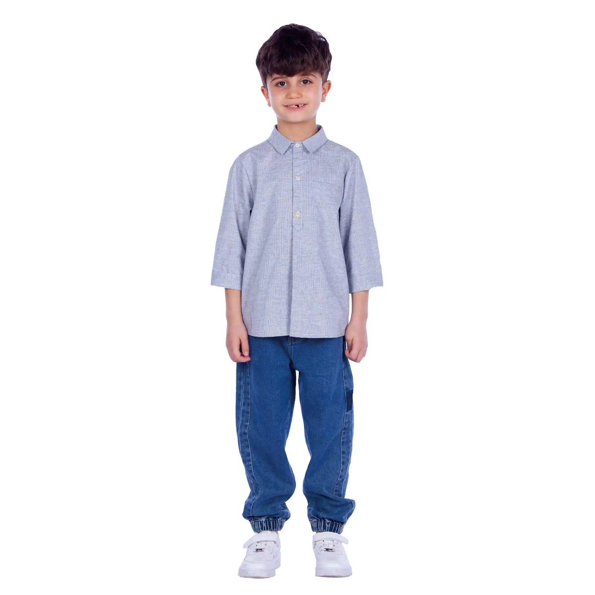 Striped Elegant Shirt For Boys 120 | 5-6Y Light Gray Blue 120 | 5-6Y,50,74,30, Image