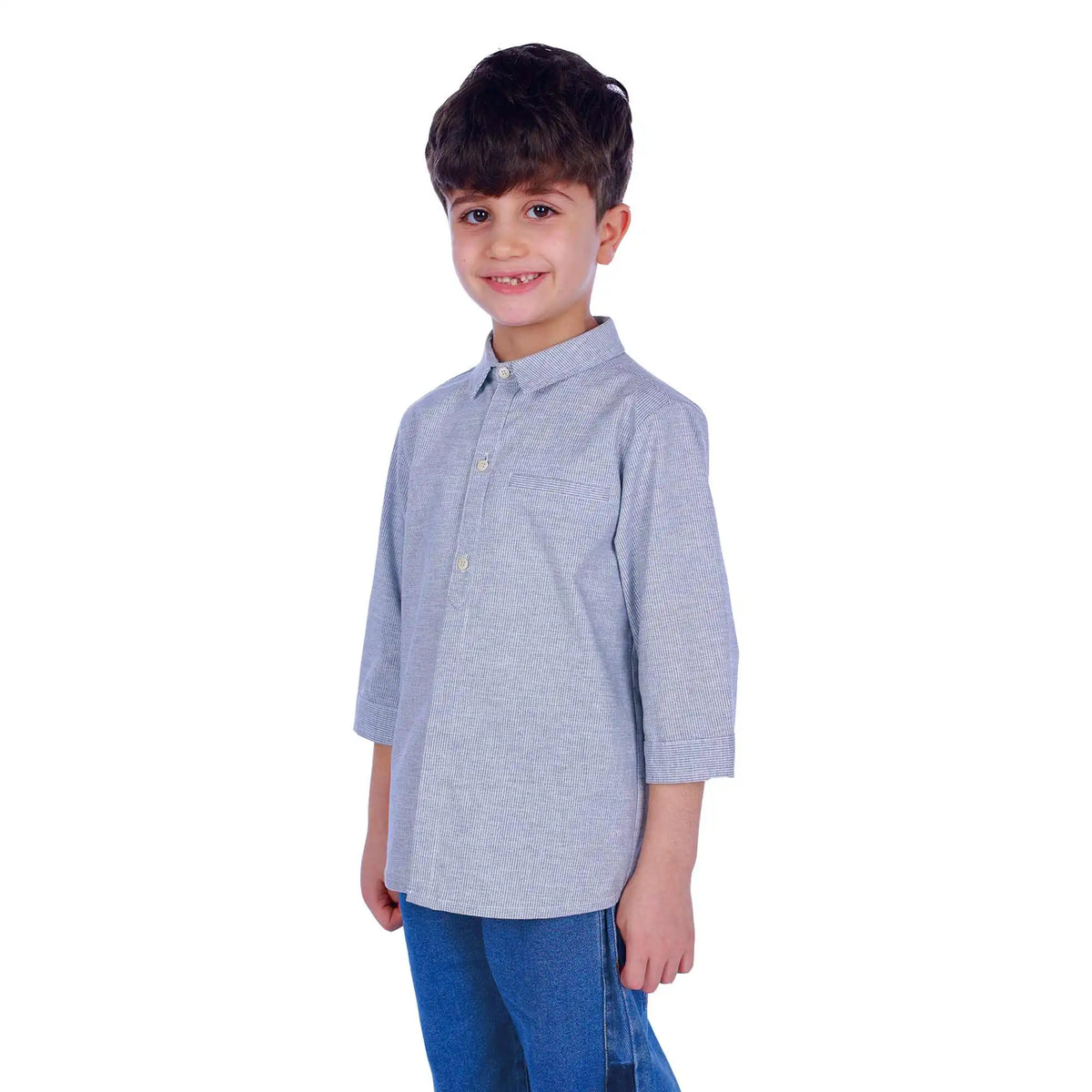 Striped Elegant Shirt For Boys 130 | 7-8Y Light Gray Blue 130 | 7-8Y,53.5,78,32.5, Image