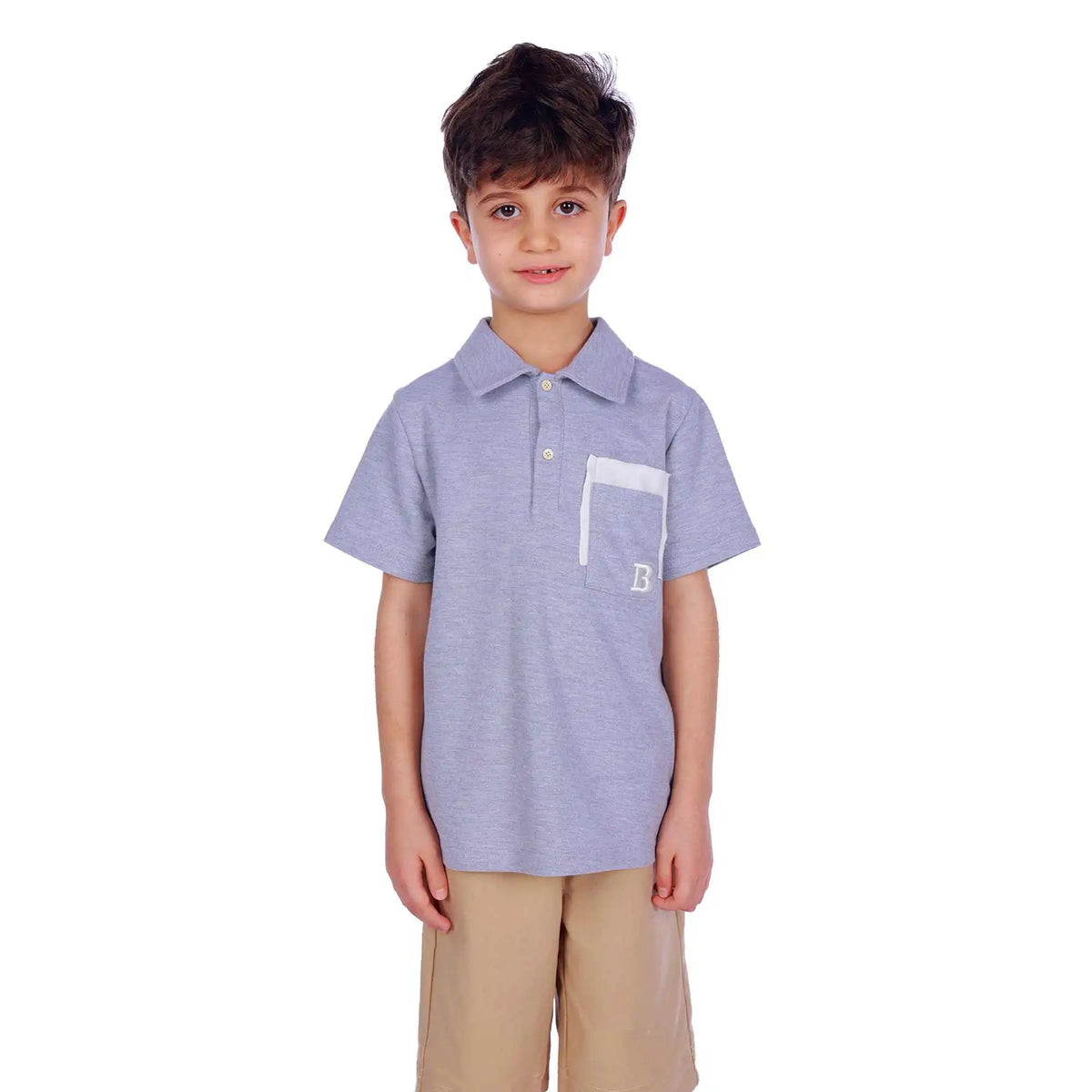 Badge Elegant Polo Shirt For Boys 100 | 3Y Gray 100 | 3Y,40,66,13.5, Image