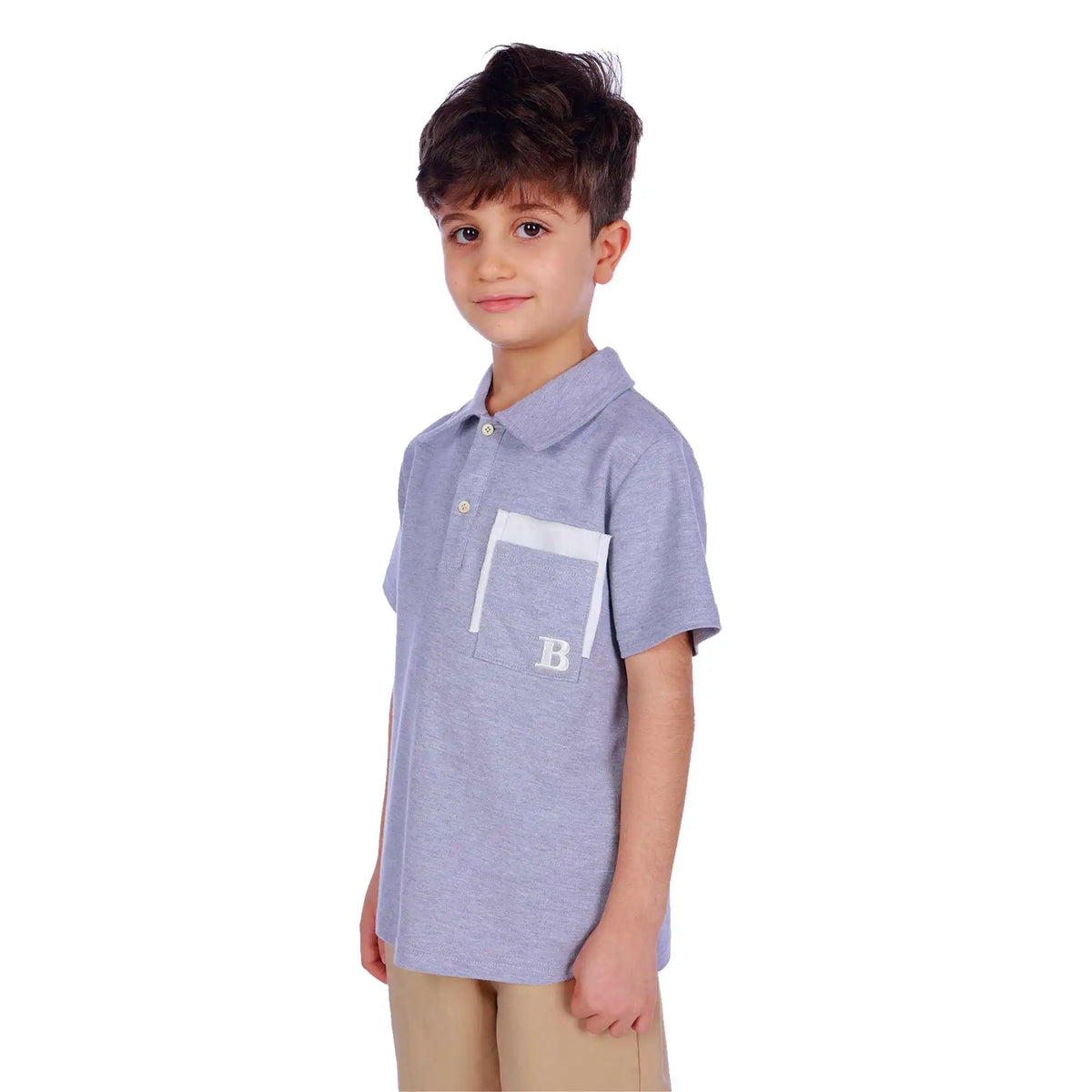 Badge Elegant Polo Shirt For Boys 140 | 8-9Y Gray 140 | 8-9Y,54,82,16.5, Image