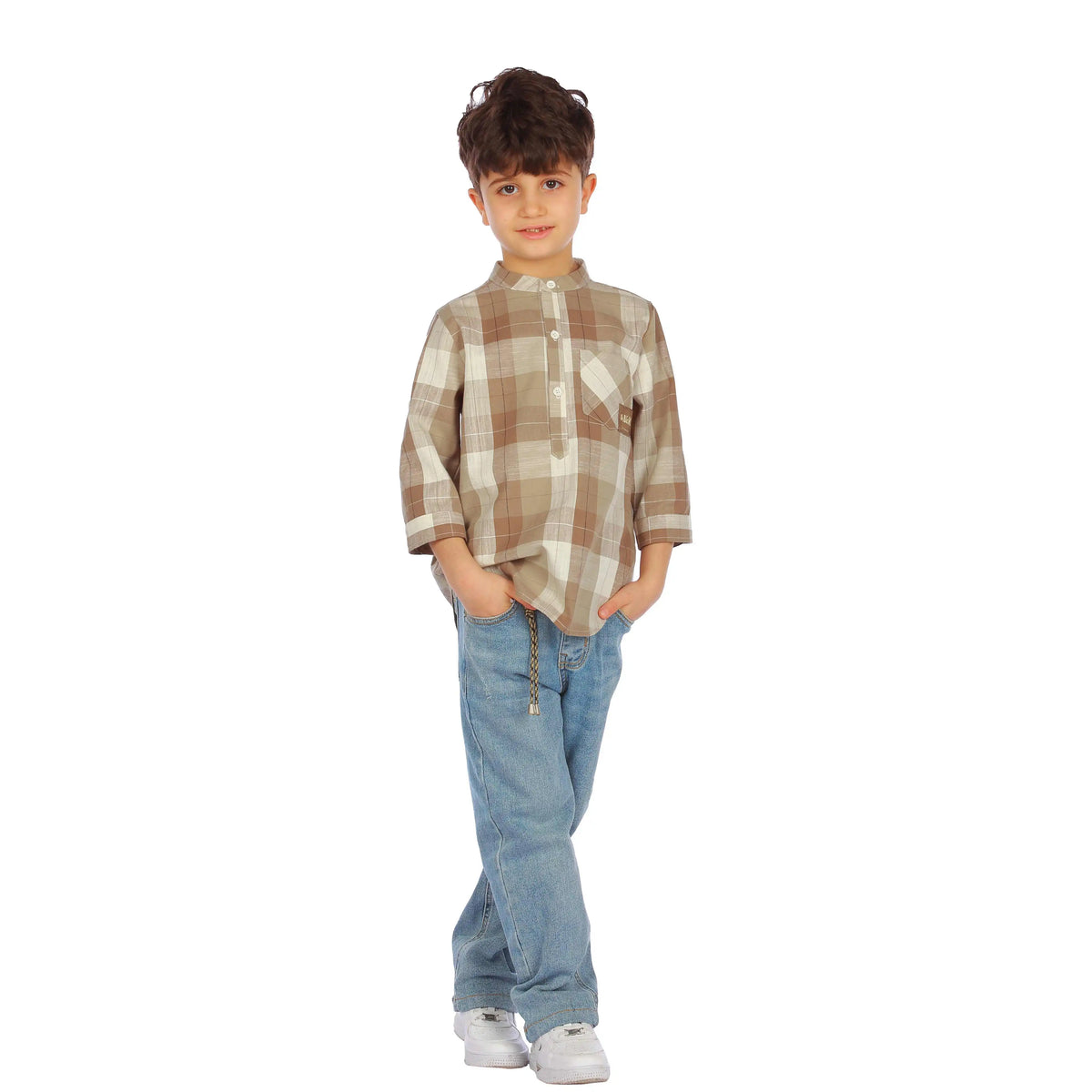 Checks Elegant Blouse For Boys 120 | 5-6Y Gray Green Checks 120 | 5-6Y,50,82,30, Image