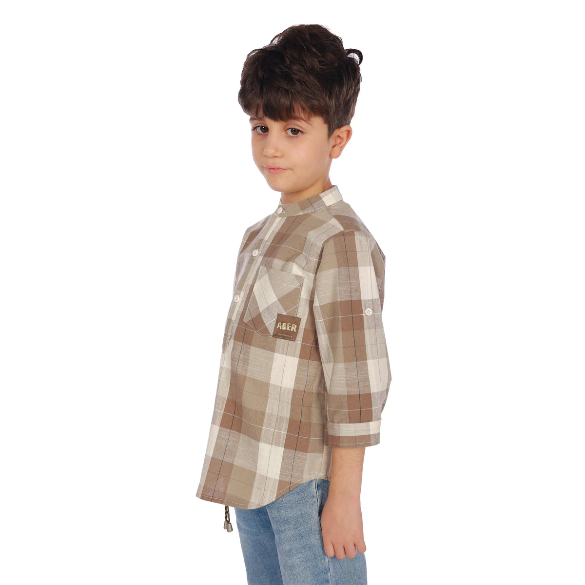 Checks Elegant Blouse For Boys 130 | 7-8Y Gray Green Checks 130 | 7-8Y,53.5,86,32.5, Image