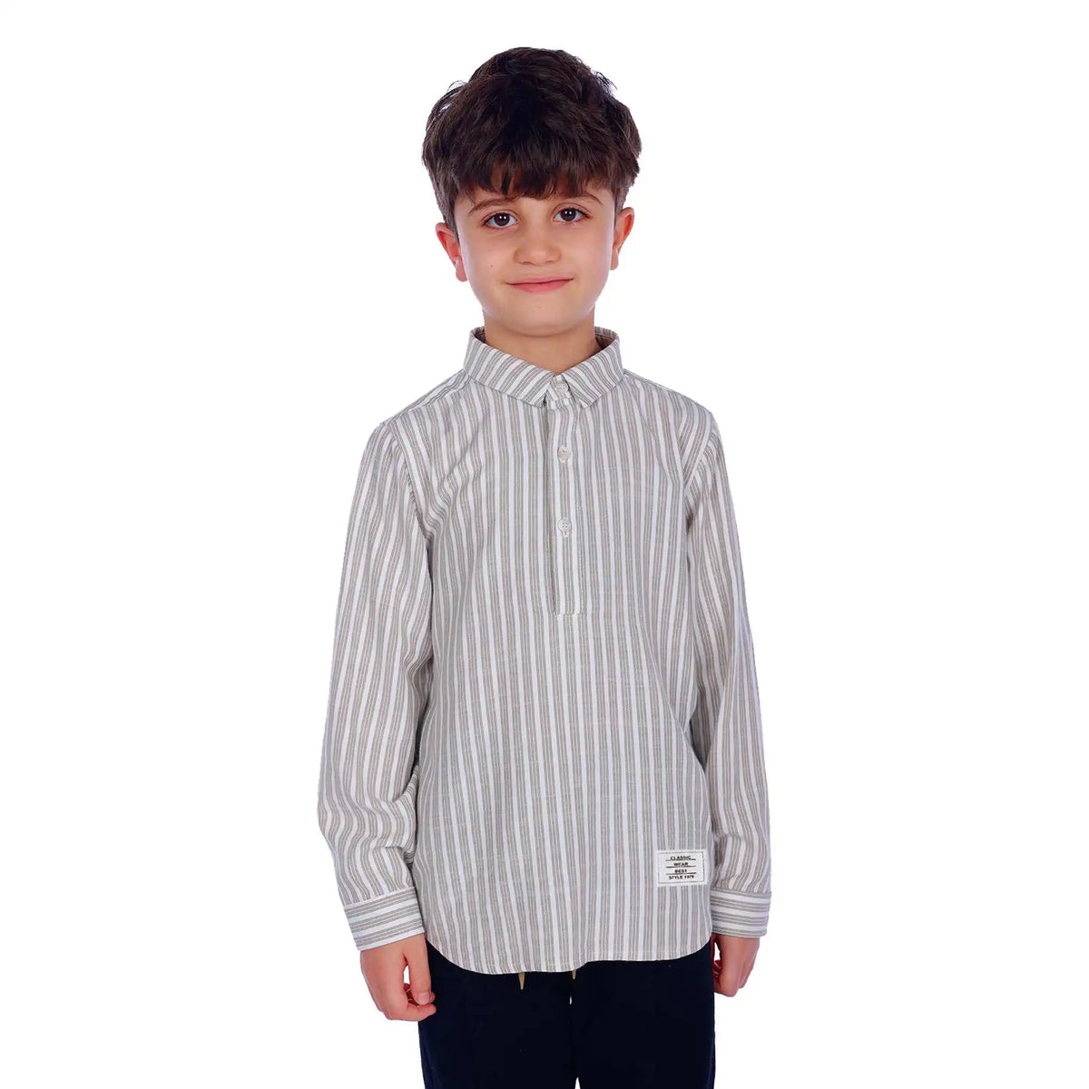 Striped Elegant Blouse For Boys 100 | 3Y Light Khaki Stripes 100 | 3Y,43,68,35, Image