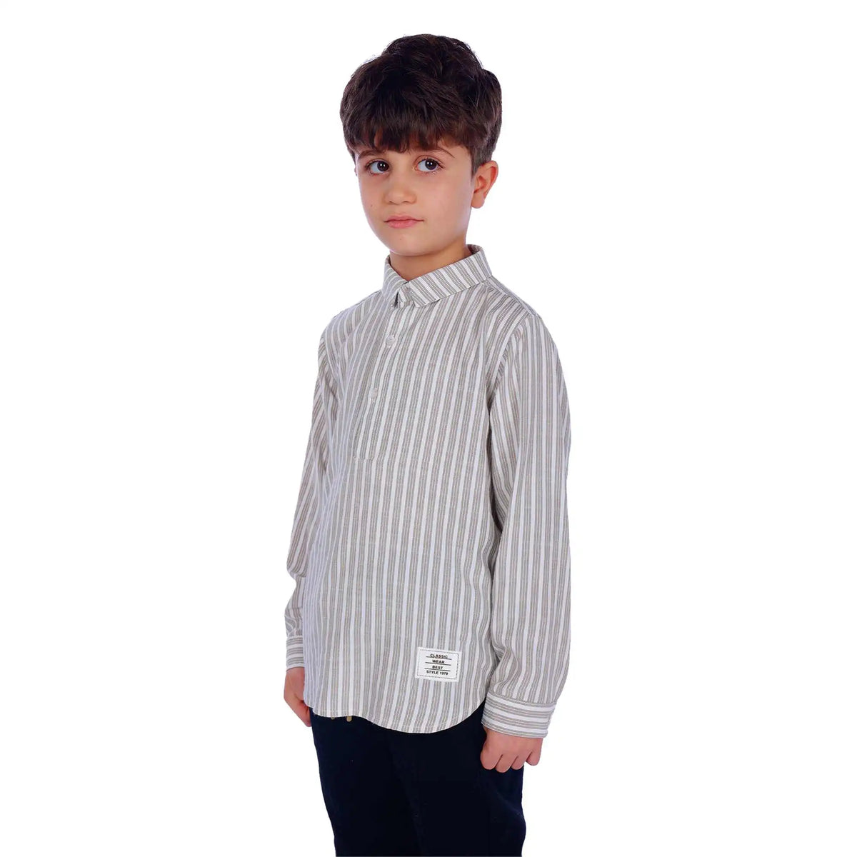 Striped Elegant Blouse For Boys 130 | 7-8Y Light Khaki Stripes 130 | 7-8Y,53.5,80,45.5, Image