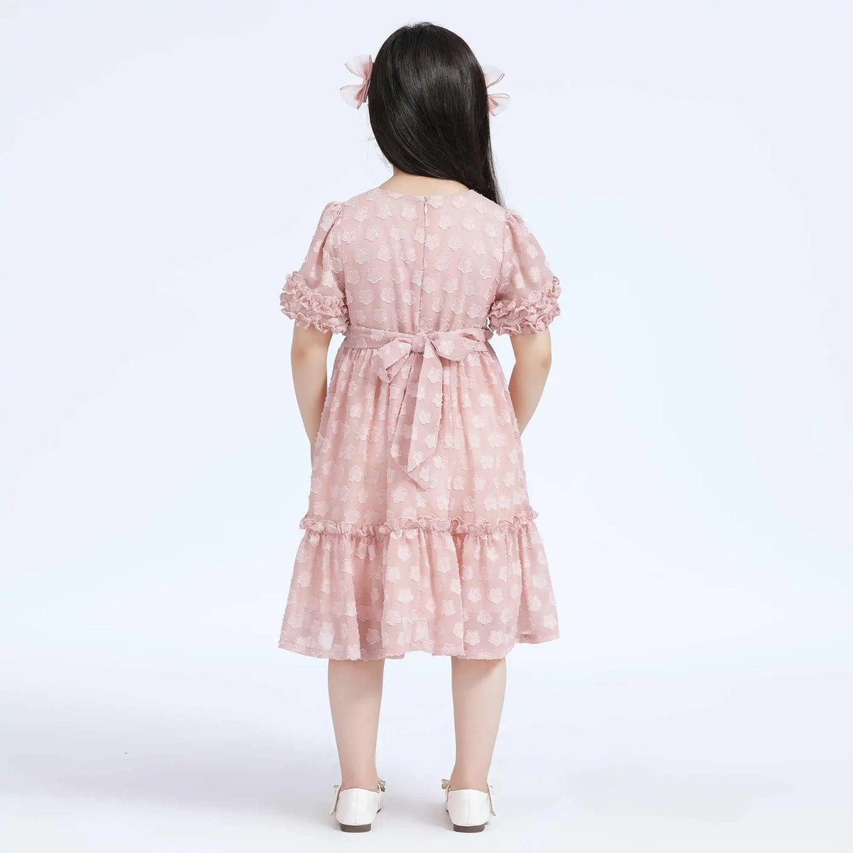 Jacquard Casual Dress For Girls 110 | 4-5Y Pink Flower Image