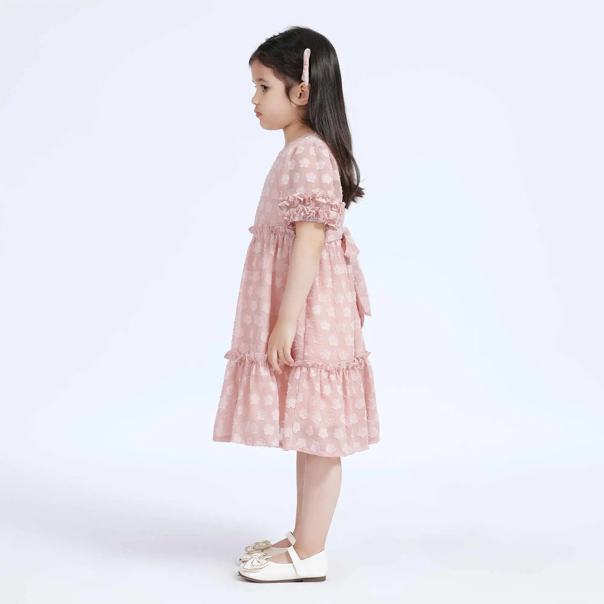 Jacquard Casual Dress For Girls 130 | 7-8Y Pink Flower Image