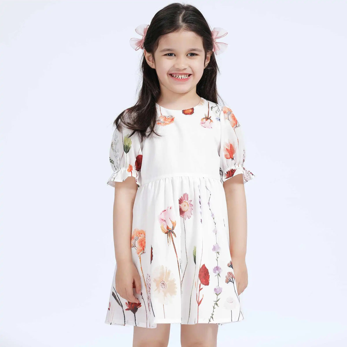 Floral Casual Dress For Girls 100 | 3Y White Flower Image