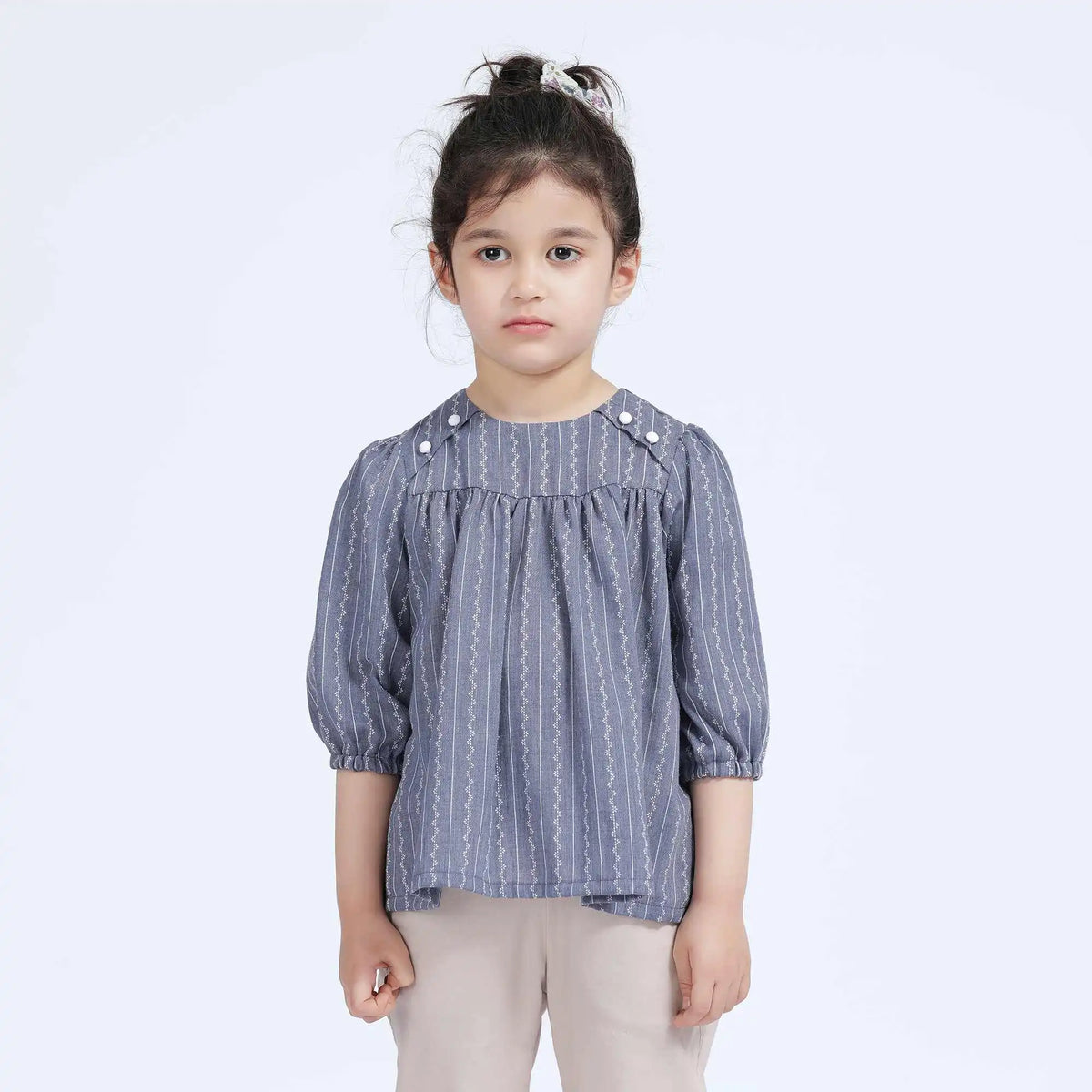 Striped Casual Blouse For Girls 100 | 3Y Blue Stripes Image