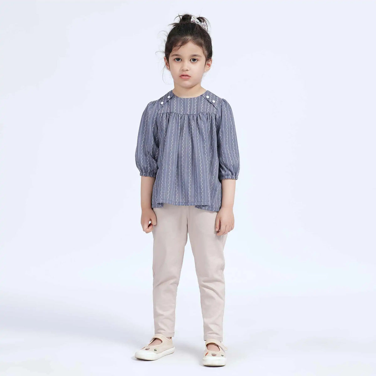 Striped Casual Blouse For Girls 120 | 5-6Y Blue Stripes Image