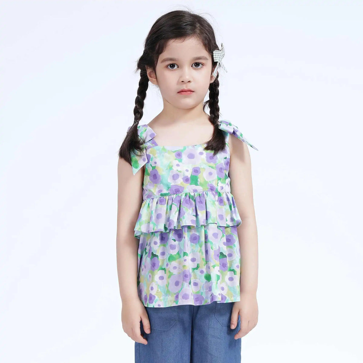 Floral Casual Blouse For Girls 100 | 3Y Purple Flower Image