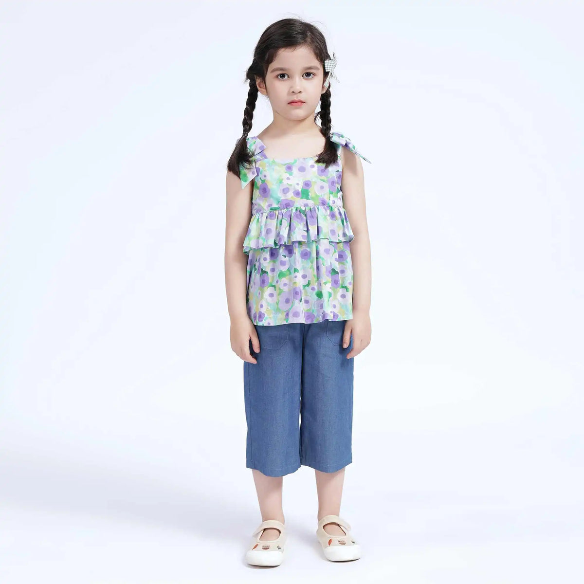 Floral Casual Blouse For Girls 120 | 5-6Y Purple Flower Image