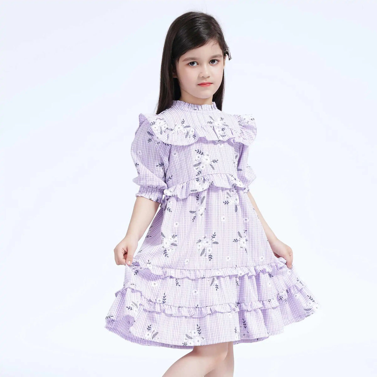 Floral Casual Dress For Girls 100 | 3Y Purple Flower Image