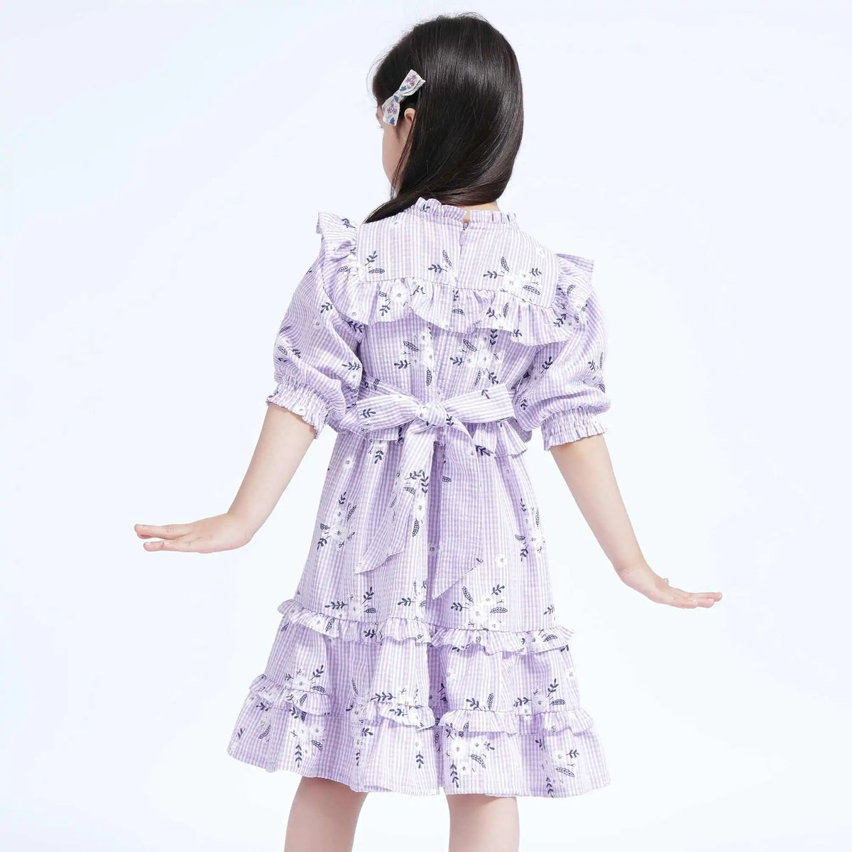 Floral Casual Dress For Girls 110 | 4-5Y Purple Flower Image