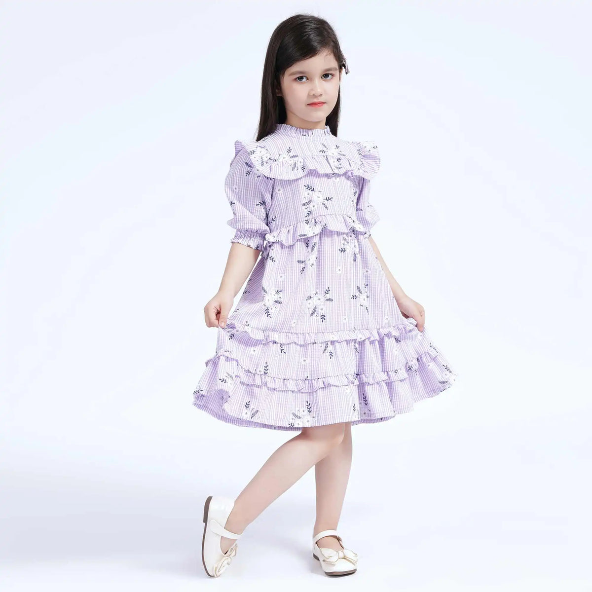 Floral Casual Dress For Girls 120 | 5-6Y Purple Flower Image