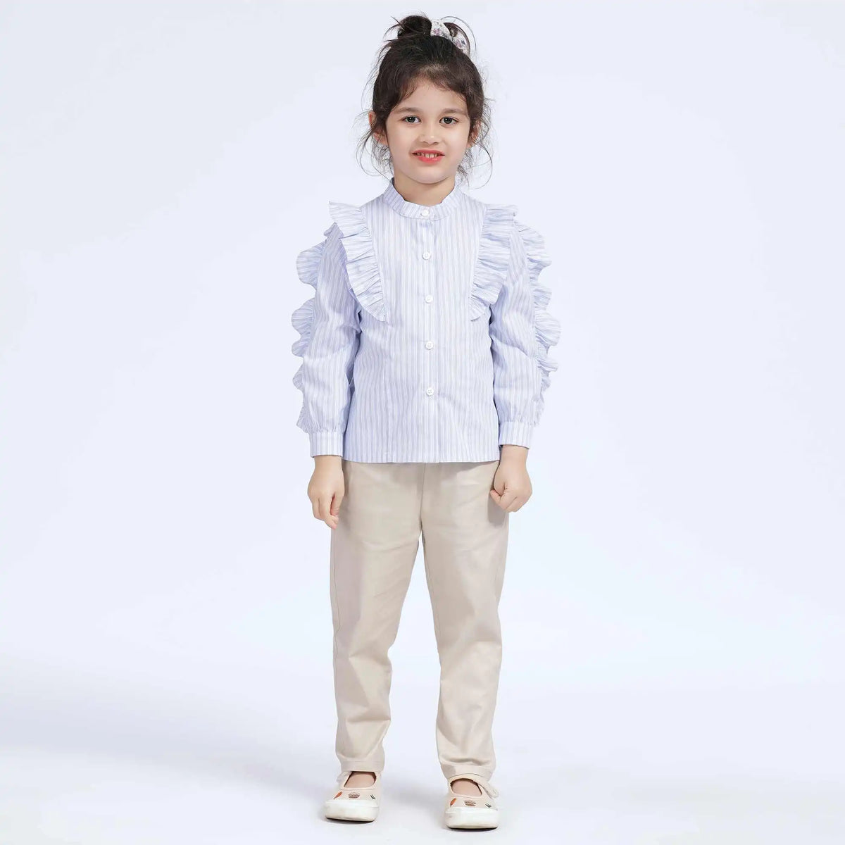 Striped Casual Shirt For Girls 110 | 4-5Y Blue Stripes Image