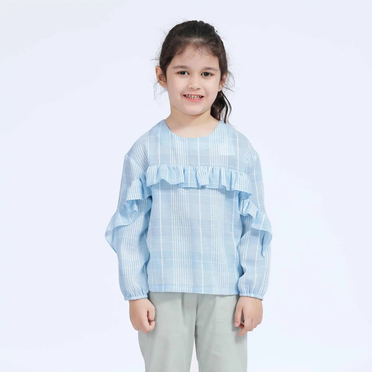 Checked Casual Blouse For Girls 100 | 3Y Blue Checks Image