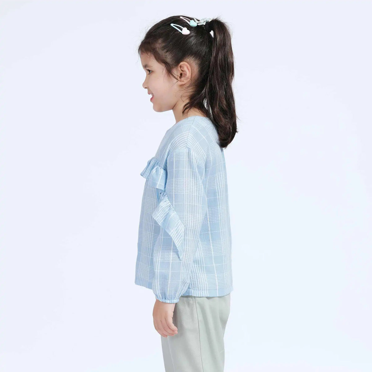 Checked Casual Blouse For Girls 130 | 7-8Y Blue Checks Image