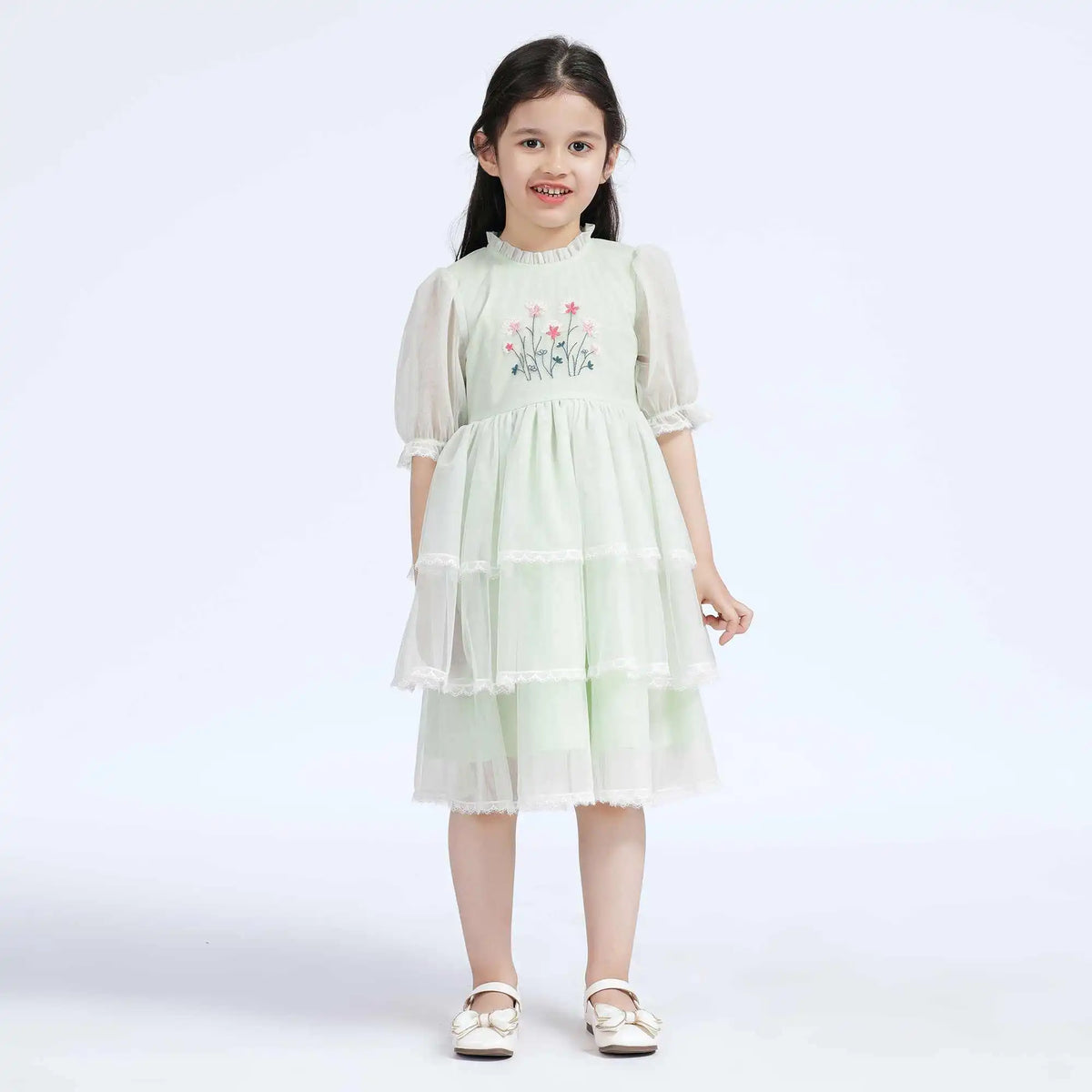 Floral Casual Dress For Girls 100 | 3Y Grass Green Image