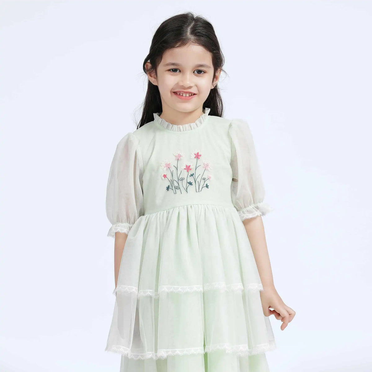 Floral Casual Dress For Girls 130 | 7-8Y Grass Green Image